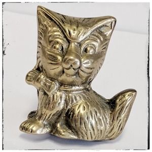 Vintage Mid Century Pair of Brass Kittens